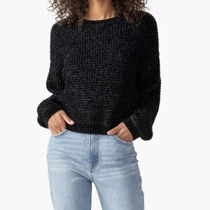 SANCTUARY Under the Stars Chenille Sweater Black Textured Crew Neck Sz M NEW